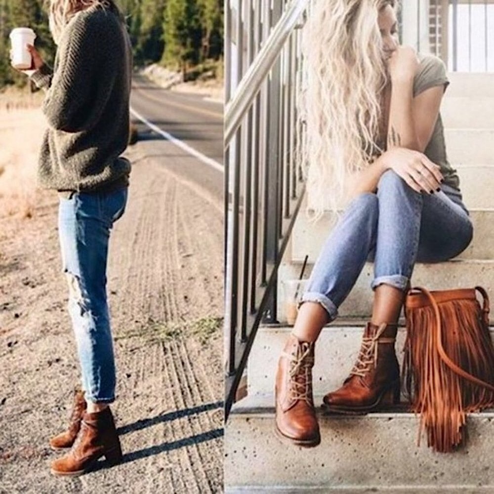 $415 Frye Sabrina 6G Cognac Brown Leather Laced Combat Chunky Heeled Ankle Boots - Picture 2 of 15